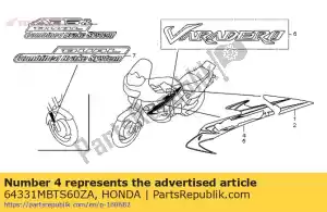 Honda 64331MBTS60ZA bande, r. capot central * t - La partie au fond