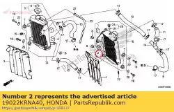 rubber, radiator onder van Honda, met onderdeel nummer 19022KRNA40, bestel je hier online: