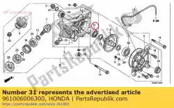 Aqui você pode pedir o rolamento, esfera radial, 6006 em Honda , com o número da peça 961006006300:
