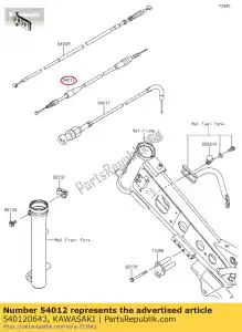 Kawasaki 540120643 acelerador de cabo - Lado inferior