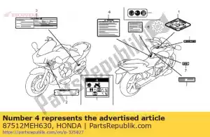 Honda 87512MEH630 label, accessories & load - Bottom side