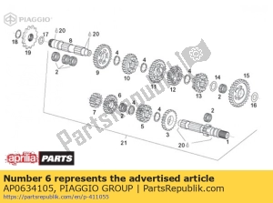 aprilia AP0634105 engrenagem z = 21 - Lado inferior