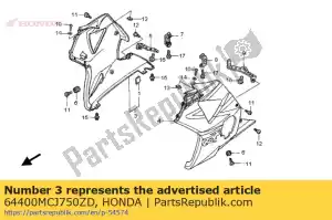 Honda 64400MCJ750ZD conjunto de capucha, r. inferior (wl) * - Lado inferior