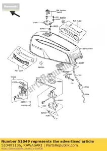 kawasaki 510491136 tanque tapa, combustible er500-a4 - Lado inferior