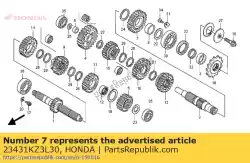 Aqui você pode pedir o engrenagem, segundo contraeixo (25t) em Honda , com o número da peça 23431KZ3L30: