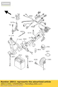 Kawasaki 260111592 cable conductor, batería (-) - Lado inferior