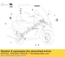 Here you can order the sticker lh from Piaggio Group, with part number 654562: