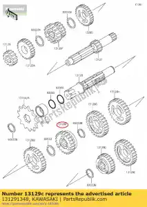 Kawasaki 131291348 engrenagem, saída 5, 28t - Lado inferior