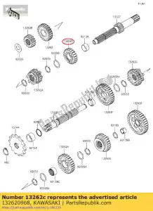 Kawasaki 132620968 engrenagem, entrada 4ª, 22t - Lado inferior