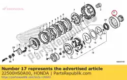 Ici, vous pouvez commander le tambour, embrayage (23t) auprès de Honda , avec le numéro de pièce 22500HS0A00: