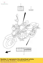 Tutaj możesz zamówić etykieta, informacje o oponach od Suzuki , z numerem części 6833213F00: