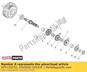 Piaggio Group AP9150252 versnelling 2a su prim.z=13 - Onderkant