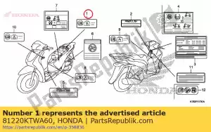 honda 81220KTWA60 label, ladinglimiet (3.0kg) - Onderkant