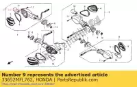 33652MFL762, Honda, lentille, l. clignotant (côté gauche) honda cbr vfr 600 800 1000 2010 2011 2012 2013, Nouveau