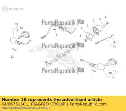 Ici, vous pouvez commander le clignotant avant gauche / arrière droit. Auprès de Piaggio Group , avec le numéro de pièce GU06751601: