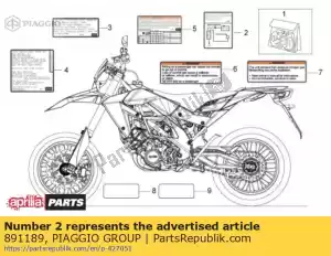 Piaggio Group 891189 decalque de esquema de galpão - Lado inferior