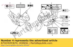 Honda 87507KPC870 étiquette, chaîne d'entraînement - La partie au fond