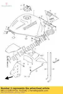 suzuki 6811132B10Y2D emblema, tanque de combustible - Lado inferior