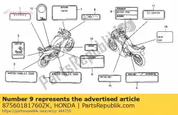 markering, rij voorzichtig * type van Honda, met onderdeel nummer 87560181760ZK, bestel je hier online: