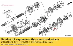 Here you can order the gear, countershaft fourth from Honda, with part number 23481MCAA20: