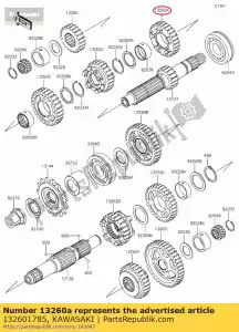 Kawasaki 132601785 versnelling, ingang 4e, 28t - Onderkant