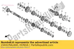 Here you can order the gear, countershaft second (33t) from Honda, with part number 23441MAL600: