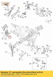 Ici, vous pouvez commander le support de repose-pied droit auprès de KTM , avec le numéro de pièce 7650303924401: