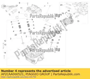 Piaggio Group AP2CAA000521 gabarito de encaixe de vedação de guia de válvula - Lado inferior