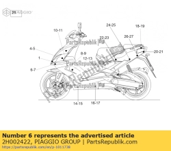 Aprilia 2H002422, Calcomanía inferior de la cubierta del protector de la luz derecha, OEM: Aprilia 2H002422