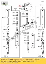 Ici, vous pouvez commander le porte-fourche supérieur, noir ex250k auprès de Kawasaki , avec le numéro de pièce 44039005618R: