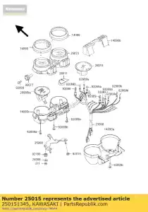 Kawasaki 250151345 tachometer,x1000r/min - Bottom side
