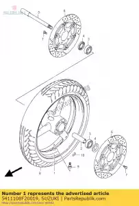 Suzuki 5411108F20019 rueda, fr (17m / cx - Lado inferior