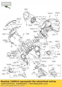 Kawasaki 1409109476Z capa, estojo de armazenamento, rh, f. - Lado inferior