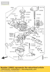 Aqui você pode pedir o carburador-assy ksf400-a3 em Kawasaki , com o número da peça 15003S020: