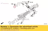 17316MN1670, Honda, clipe a, tubo de respiro honda  (l) japanese domestic / nc29-100 cb clr crf fmx fx ntv nx slr vfr vt vtx xr 125 250 400 450 600 650 750 1000 1100 1200 1300 1800 1988 1989 1990 1991 1992 1993 1994 1995 1996 1997 1998 1999 2000 2001 2002 2003 2004 2005 2006 2007 2008 2009 2010 2011, Novo