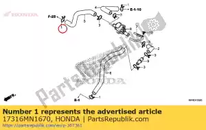 honda 17316MN1670 clip a, breather tube - Bottom side