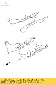 Suzuki 4818105H01YMK schild, beenzijde - Onderkant