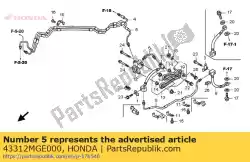 Ici, vous pouvez commander le tuyau comp. B, rr. Frein auprès de Honda , avec le numéro de pièce 43312MGE000: