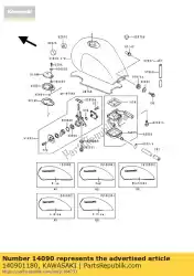 Aqui você pode pedir o tampa, tampa do tanque zr1100-a1 em Kawasaki , com o número da peça 140901180: