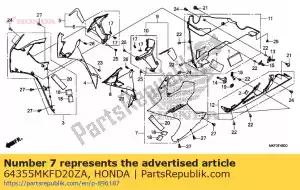 honda 64355MKFD20ZA montaje de la capucha., l. medio (wl) * nha86m * metal negro balístico mate - Lado inferior