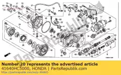 Ici, vous pouvez commander le cale j, boîtier différentiel (0,95) auprès de Honda , avec le numéro de pièce 41640HC5000: