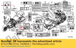 honda 87521MZ3310 label, zadeltas - Onderkant