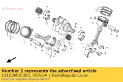 Ici, vous pouvez commander le piston, fr. (0,25) auprès de Honda , avec le numéro de pièce 13102MCF305: