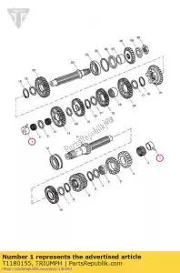 triumph T1180155 conjunto de manga, aguja brg, i & o - Lado inferior