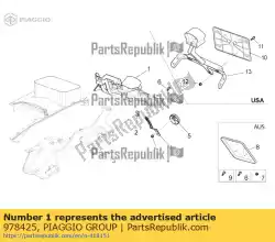 Ici, vous pouvez commander le support de plaque d'immatriculation auprès de Piaggio Group , avec le numéro de pièce 978425: