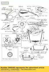 Tutaj możesz zamówić znak, zbiornik paliwa, prawy od Kawasaki , z numerem części 560540403: