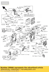 Here you can order the radiator,lh from Kawasaki, with part number 390600038: