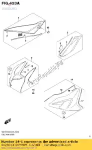 suzuki 4428014J20YWW tampa, frente do tanque lh (branco) - Lado inferior