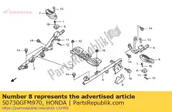 Aqui você pode pedir o braço, l. Degrau da garupa em Honda , com o número da peça 50730GFM970: