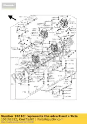 Here you can order the carburetor,lh,outside from Kawasaki, with part number 150101632: